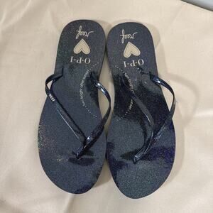Reef x OPI Women’s Flip Flops Size 9 Black Glitter I Do Bridal Wedding Sandals
